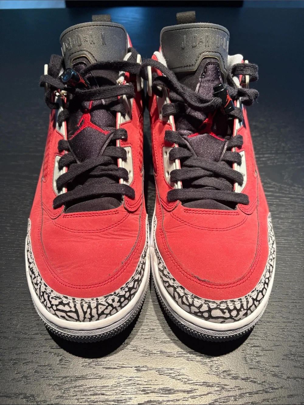 Air Jordan Men's Red & Black Suede Athletic Sneakers with Elephant Print